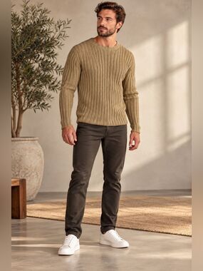 Banana Republic Linen Blend Sweater Mens Sz XL Tan Ribbed Crewneck  Heavyweight